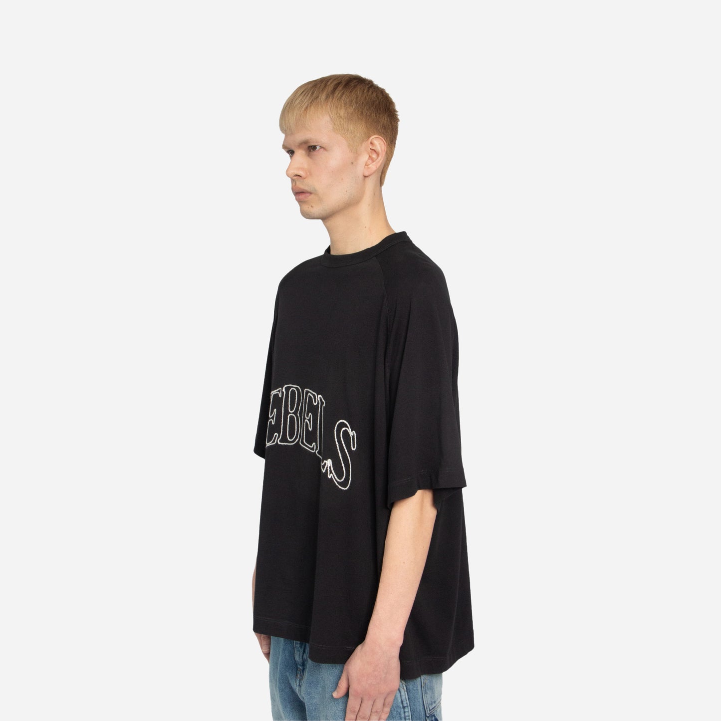 chainstitch ranglan t-shirt - black