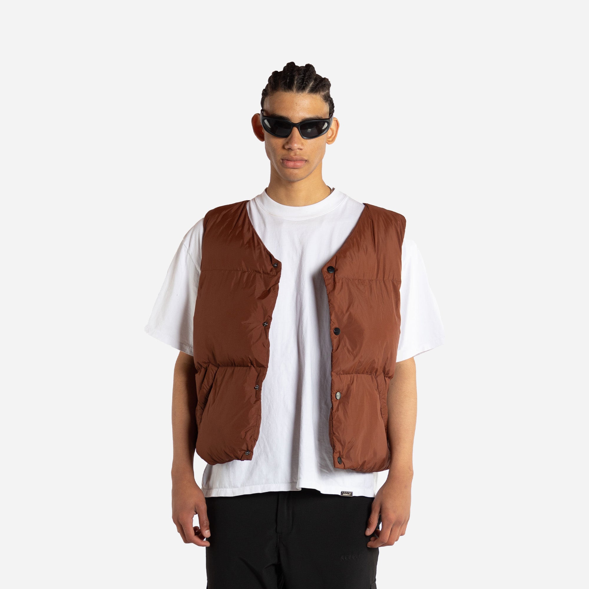 Puffer Vest /BLACK/BROWN/ Brown / M