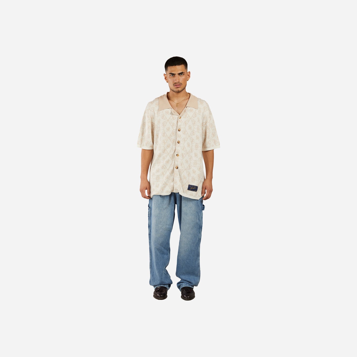 monogram camp shirt-beige+cream