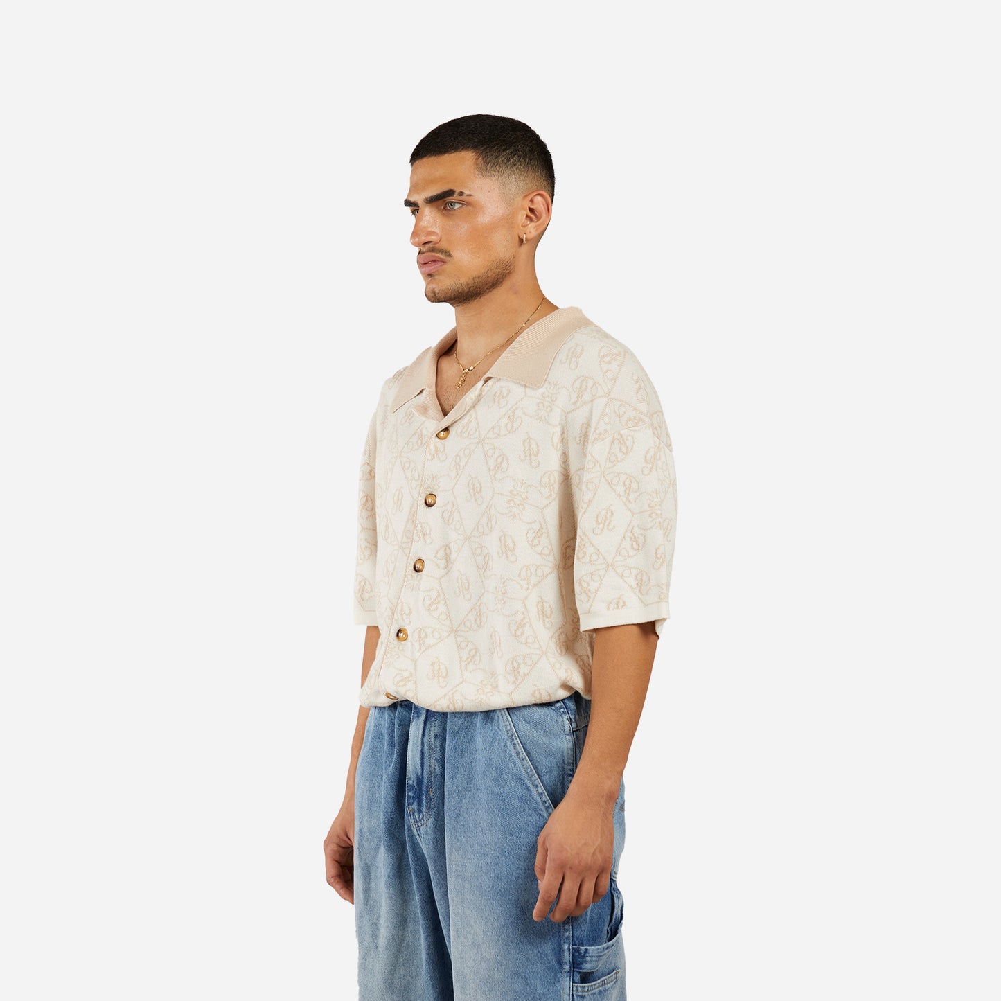 monogram camp shirt-beige+cream