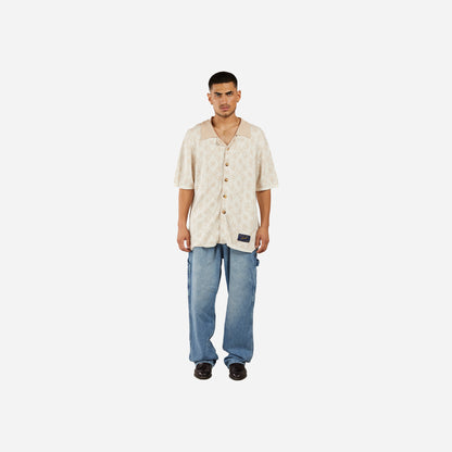 monogram camp shirt-beige+cream